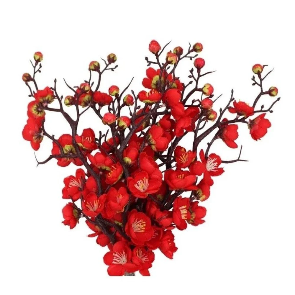 5pc Artificial Red Plum Blossom Faux Flowers Fake Plum Blossoms Plastic Flow...